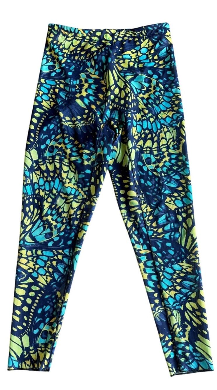 Yitty Leggings Women Size L Blue Green Yellow Butterfly Graphic Activewear